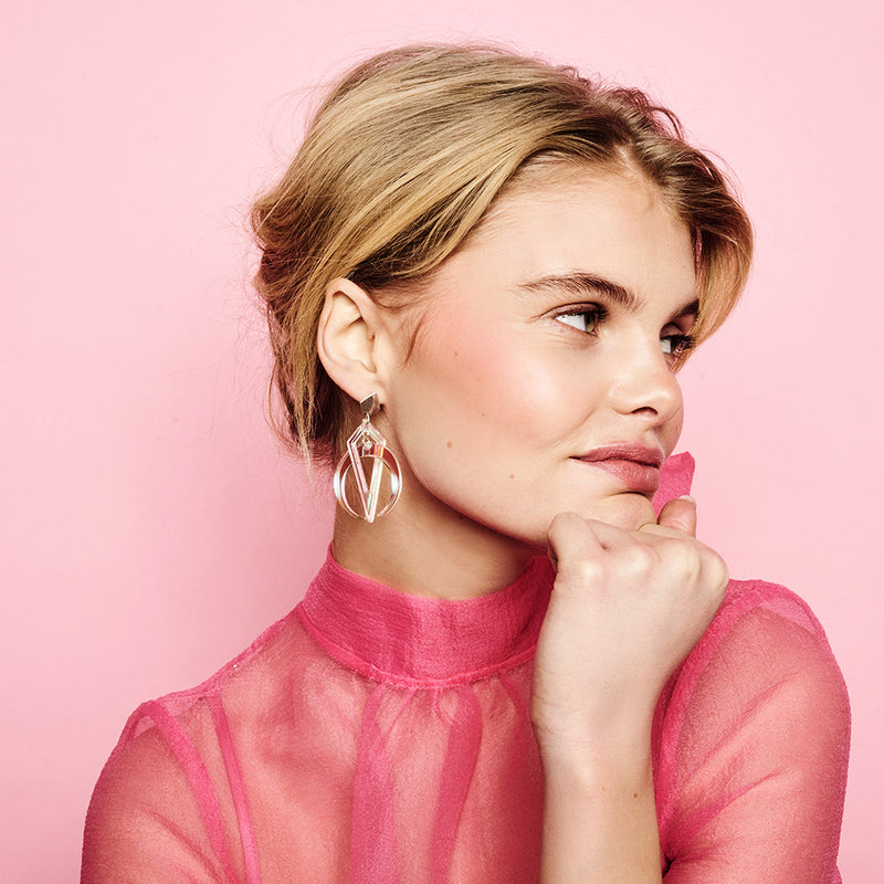 Petite Crescent Hoop Earrings - Silver/Iridescent - SP-766