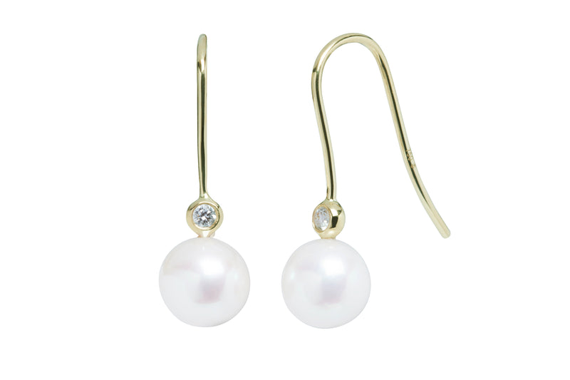 Freshwater Pearl & Diamond Drop Earrings, 8-8.5mm - Gold - DED303YGR8