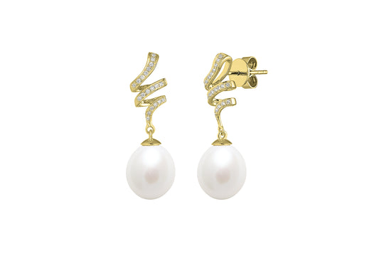 Freshwater Pearl Diamond Set Earrings - 18ct Yellow Gold - DEDGE6YGLGEWTD