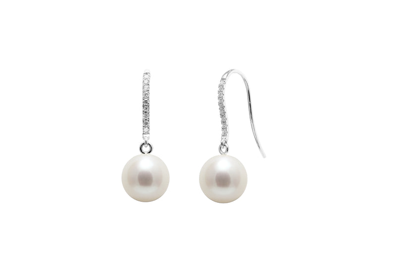 Freshwater Pearl & Diamond Drop Earrings - 18ct White Gold - DEDGE7WG