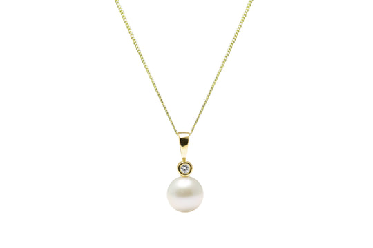 Freshwater Pearl & Diamond Pendant, 8-8.5mm - Gold - DP304YG