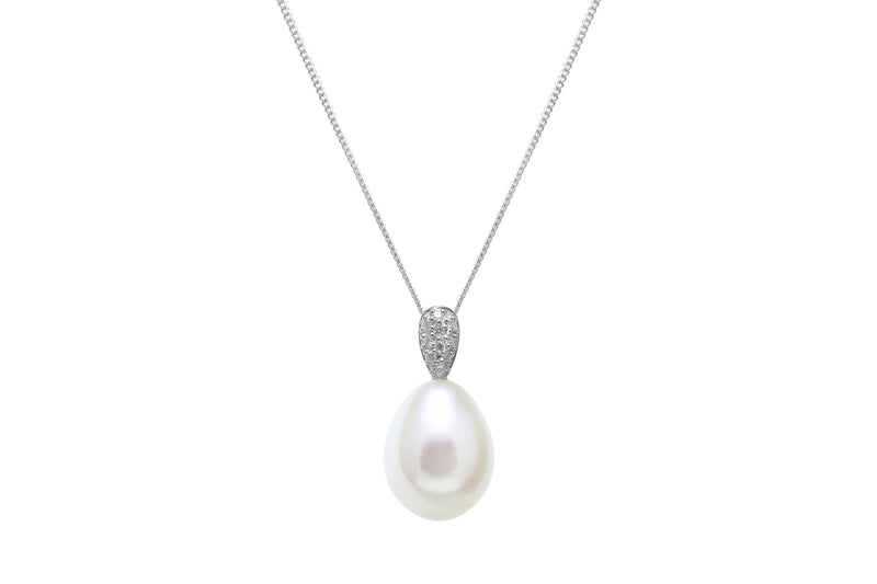 Freshwater Teardrop Pearl & Diamond Pendant - White Gold - DP307WG