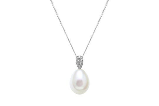 Freshwater Teardrop Pearl & Diamond Pendant - White Gold - DP307WG