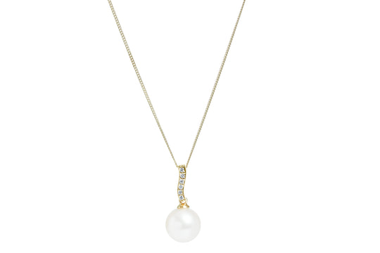 Freshwater Round Pearl & Diamond Pendant Necklace, 10-10.5mm - 18ct Yellow Gold - DP310YGR10