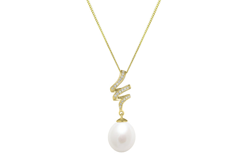 Freshwater Teardrop Pearl & Diamond Pendant - Gold - DPGP6YGLGEWTD