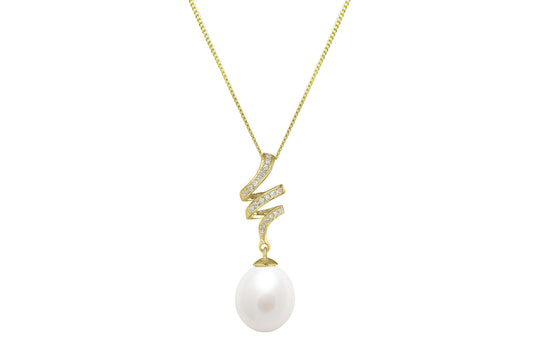 Freshwater Teardrop Pearl & Diamond Pendant - Gold - DPGP6YGLGEWTD