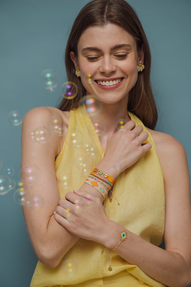 Golden Evil Eye Bracelet - Multicoloured - B-BE-XS-11325