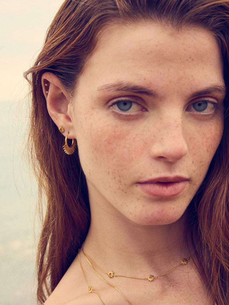 Rising Sun Hoop Earrings - Gold - DSE11GP