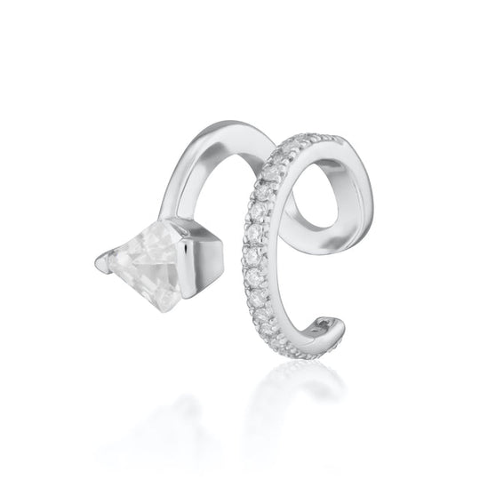 Diamond-Shaped Double Band Small Single Ear Cuff - Silver - SPS-131