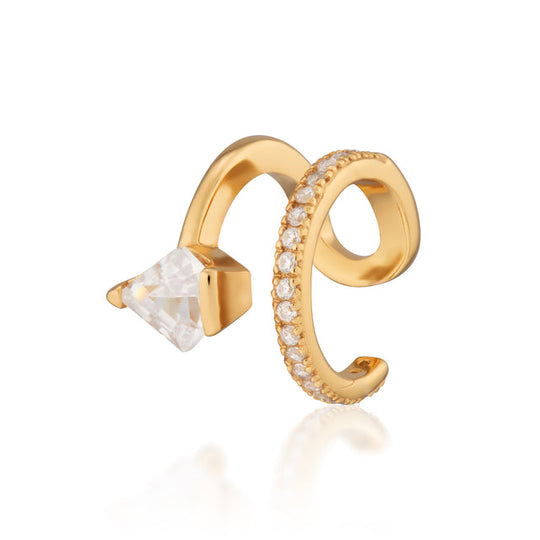 Diamond-Shaped Double Band Small Single Ear Cuff - Gold - SPG-131