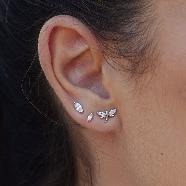 Dragonfly Set Of 3 Single Stud Earrings - Silver - SPS-30-418-104