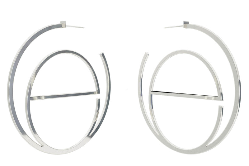 Large Alphabet Hoop Earring, Single Letter E, Left - Silver
