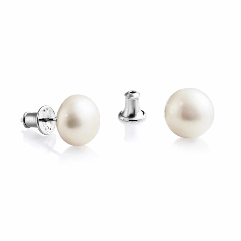 White Pearl Stud Earrings - Silver -  1509946