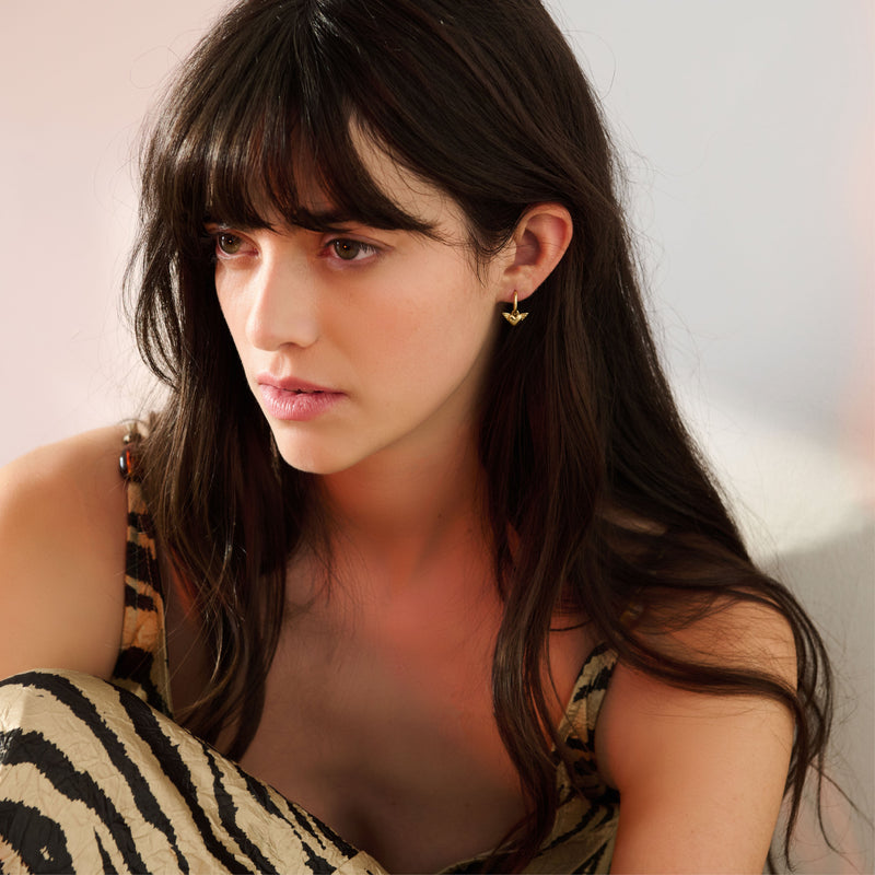 Mini Angel Wings Huggie Hoop Earrings - Gold - GDE1GP