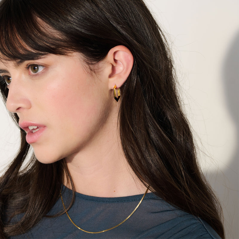 Large Bevelled Hexagon Huggie Hoop Earrings - Gold - HXPE6GP