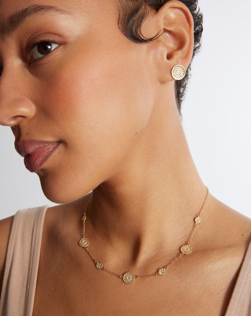 Contrast Dotted Station Collar Necklace - Gold - NK10287-GLD