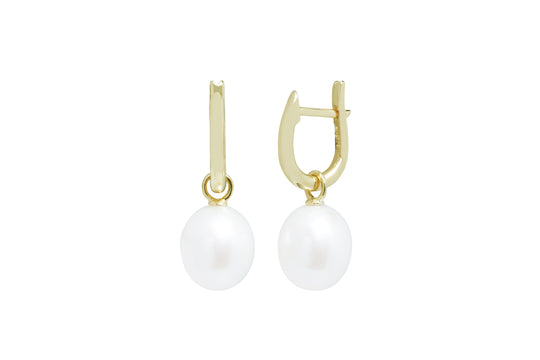 Teardrop Freshwater Pearl Huggie Earrings, 9-10mm - Gold - ED306TGLGEWTD