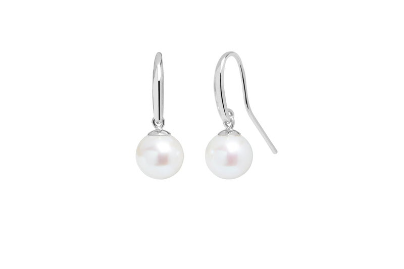 Round Freshwater Pearl Drop Earrings, 8-8.5mm - 9ct White Gold - EDSHEPWGR8W