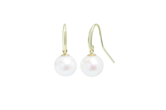 Round Freshwater Pearl Drop Earrings, 10-10.5mm - 9ct Yellow Gold - EDSHEPYGR10