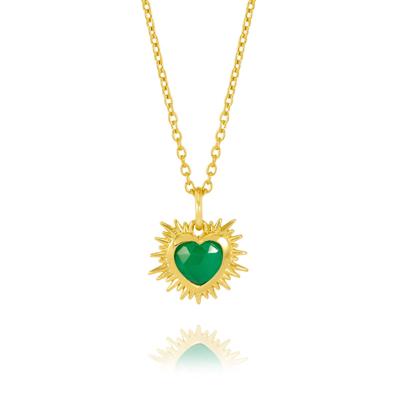 Electric Heart Mini Green Agate Necklace - Gold - EGHN5GRGP