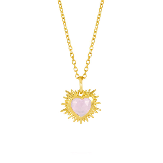 Electric Heart Mini Pink Quartz Necklace - Gold - EGHN5RQGP