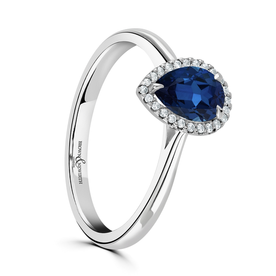 Platinum Pear Cut Sapphire & Diamond Ring - 1.18ct