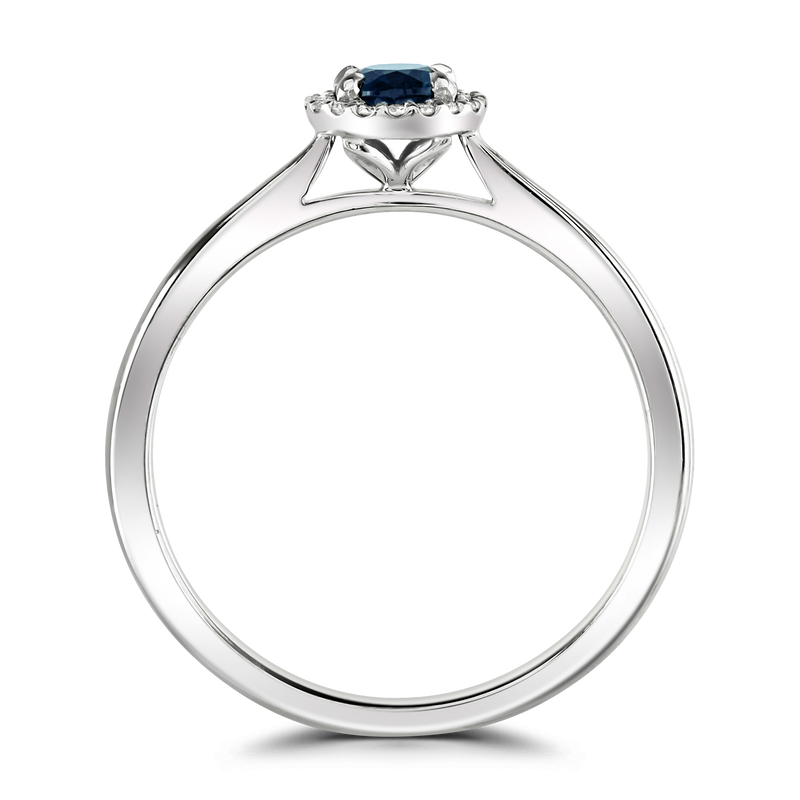 18ct White Gold Round Brilliant Cut Teal Sapphire & Diamond Ring