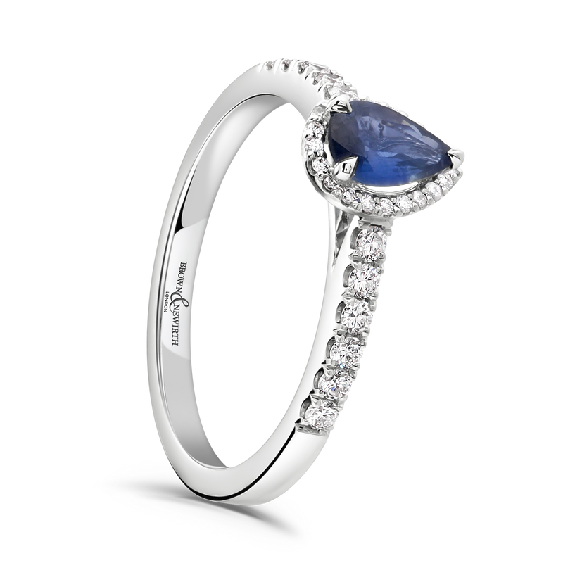18ct White Gold Pear Cut Sapphire & Diamond Ring