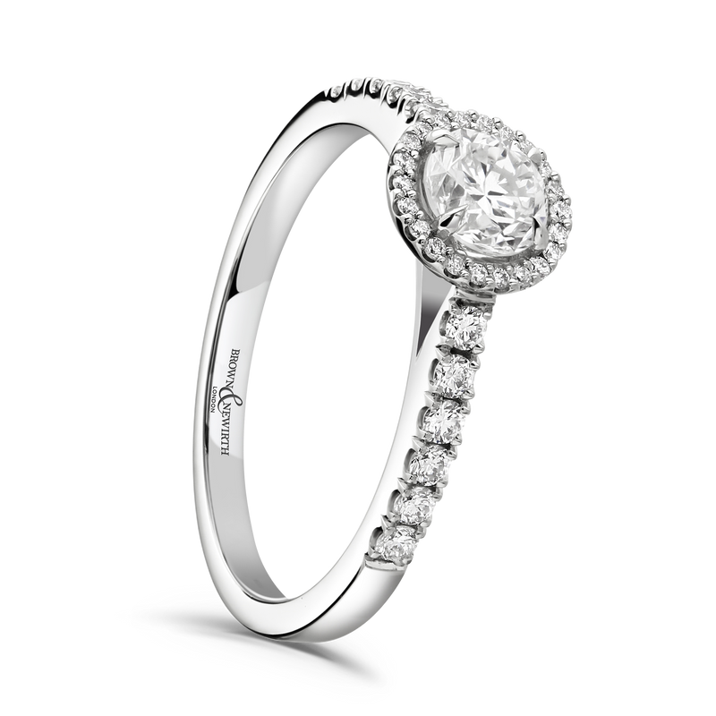 Platinum Round Brilliant Cut Diamond Halo Engagement Ring - 0.72ct