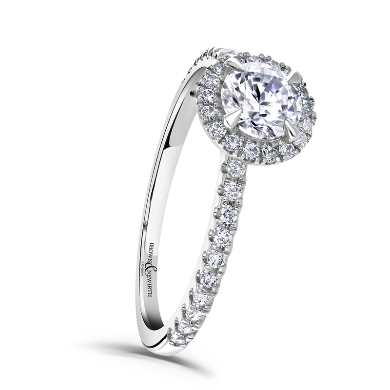 Platinum Round Brilliant Diamond Halo Engagement Ring - 1.04ct