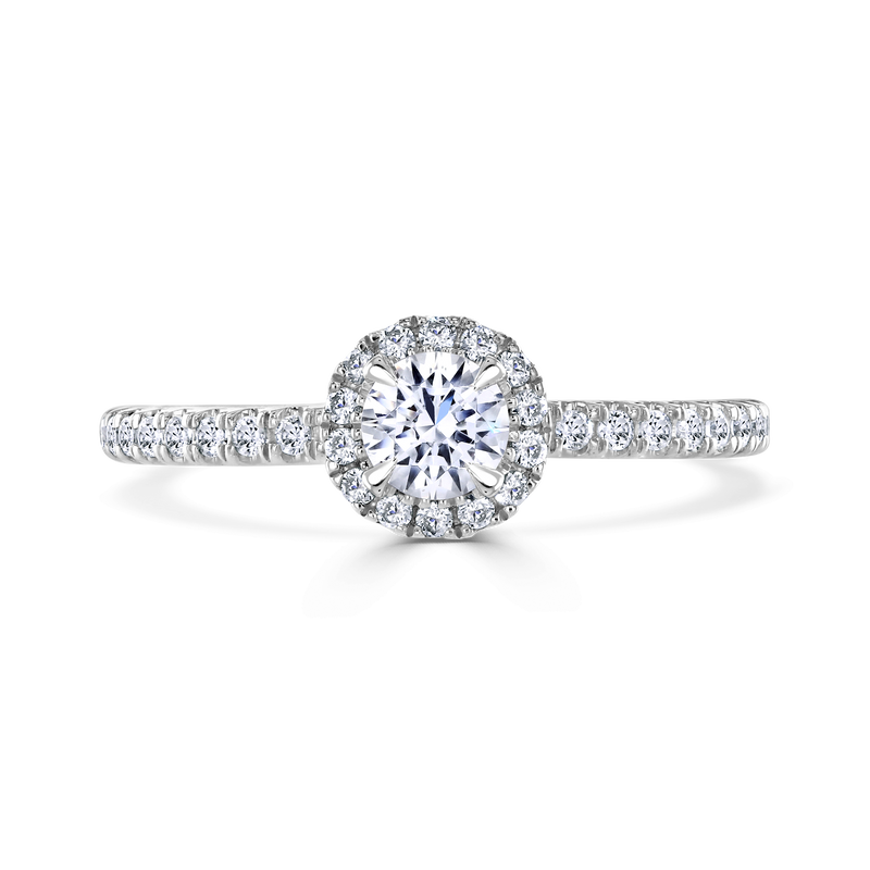 Platinum Round Brilliant Diamond Halo Engagement Ring - 0.63ct