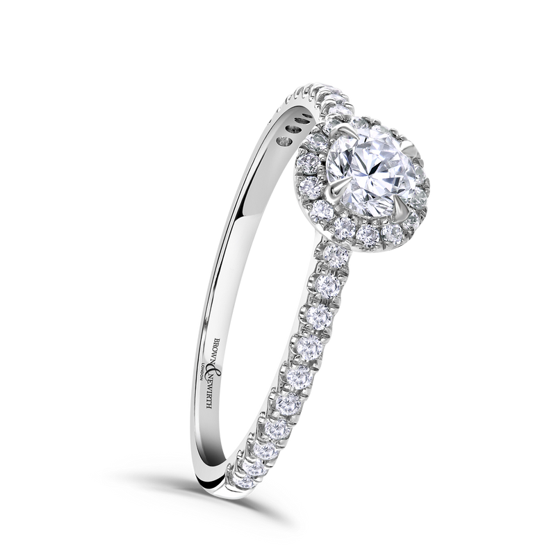 Platinum Round Brilliant Diamond Halo Engagement Ring - 0.63ct
