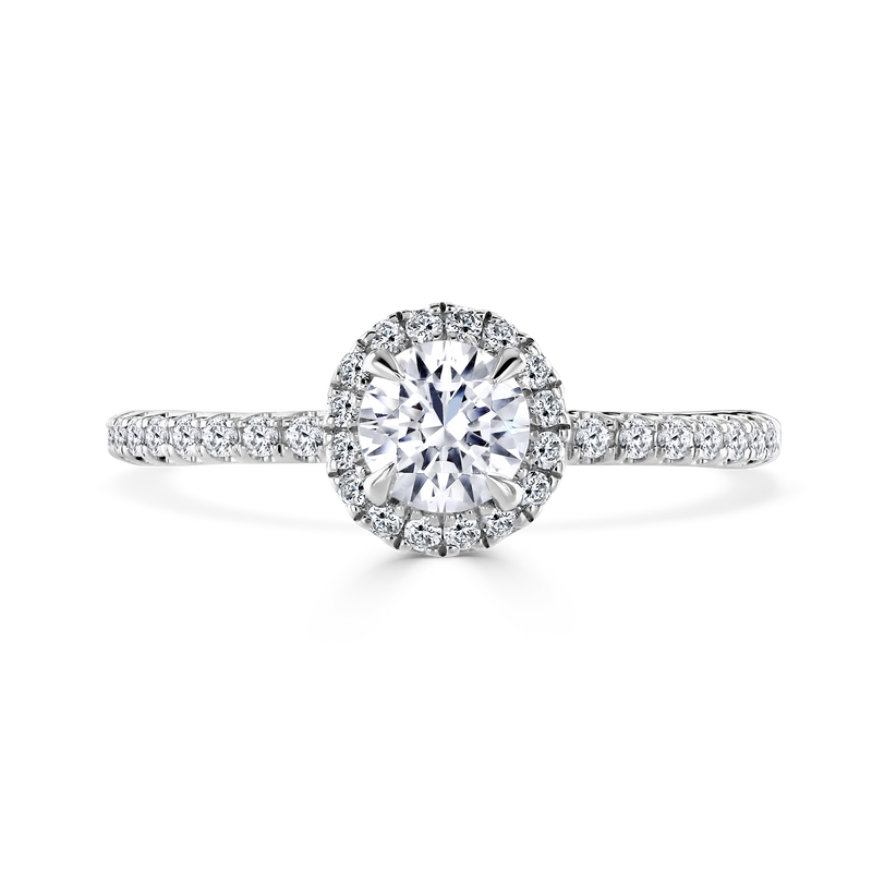 Platinum Round Brilliant Cut Diamond Halo Engagement Ring - 0.83ct