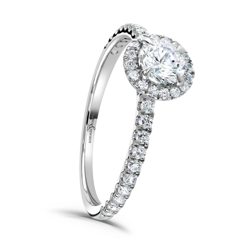 Platinum Round Brilliant Cut Diamond Halo Engagement Ring - 0.83ct