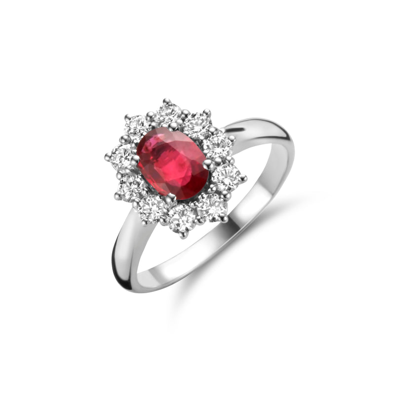 Ruby Cluster Ring - White Gold