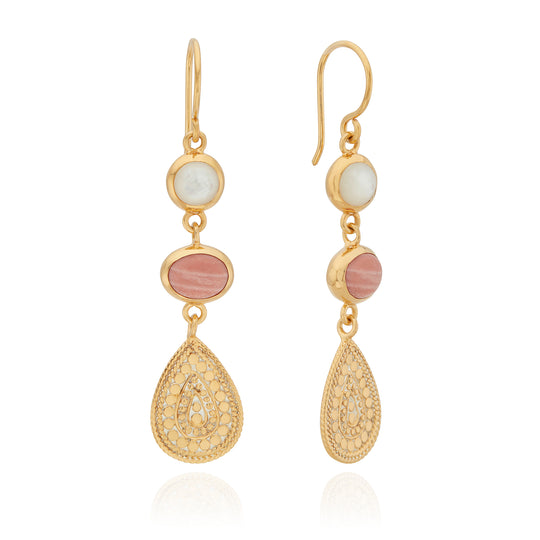 Pink Opal and Mother of Pearl Triple Drop Earrings - Gold - ER10546-GPOMP