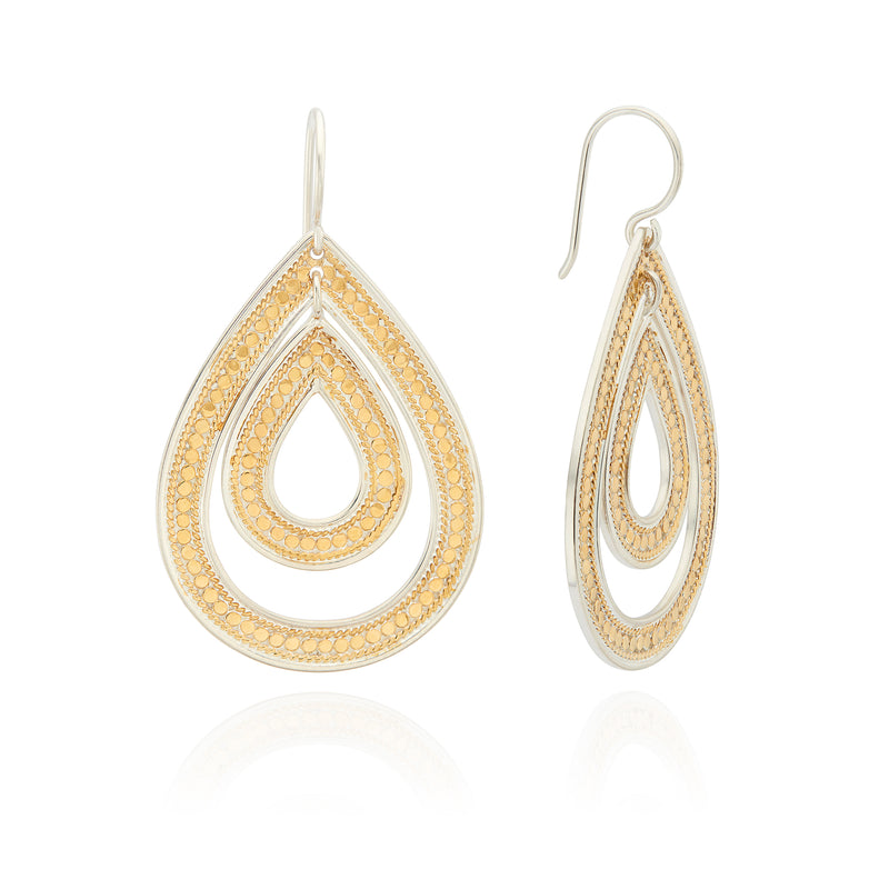 Classic Large Open Teardrop Earrings - Gold/Silver - ER10549-TWT