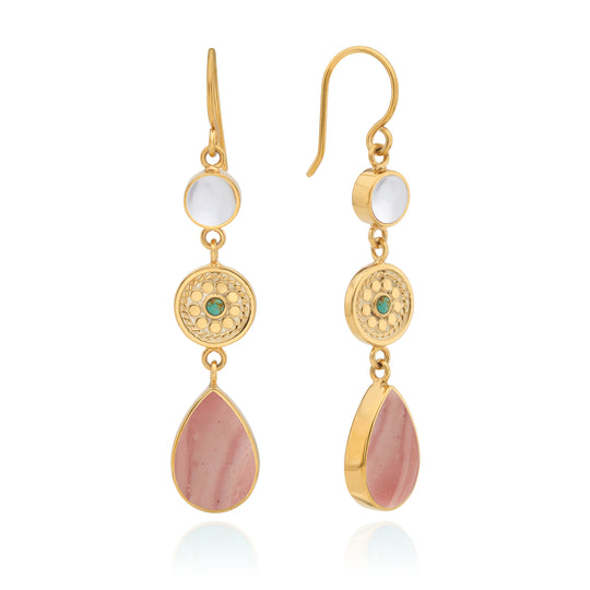Zorro Triple Drop Earrings - Gold/Pink Opal - ER10667-GPKOP