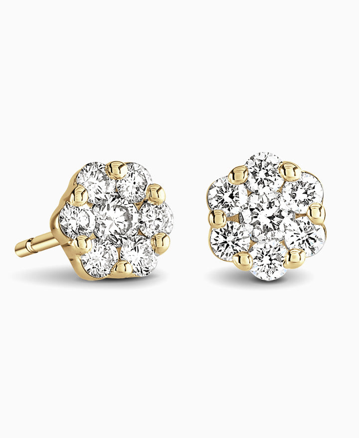 Round Brilliant Diamond Cluster Stud Earrings - 9ct Yellow Gold - 0.20ct