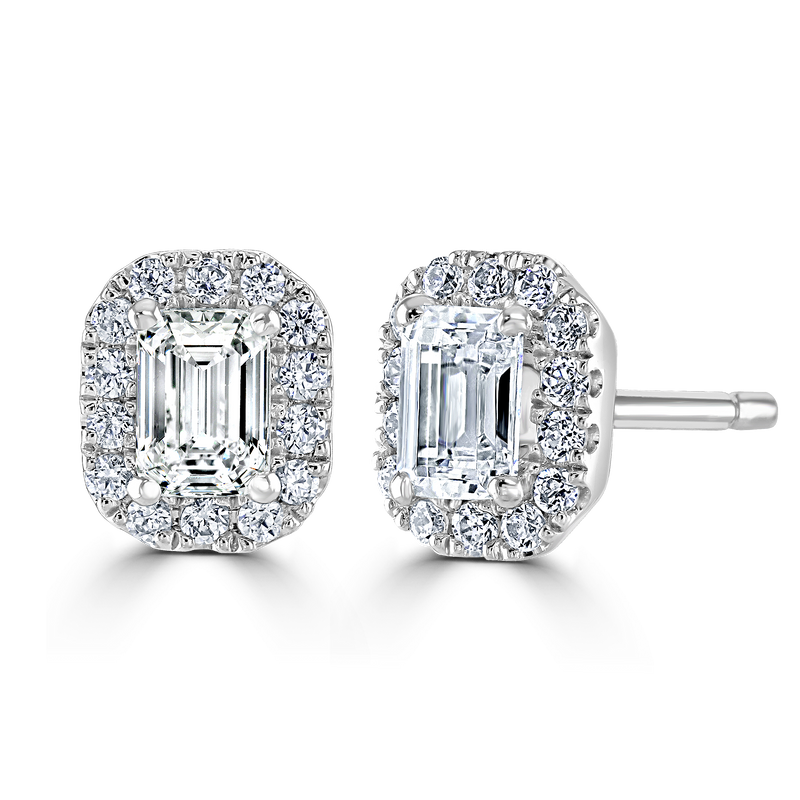 Emerald Cut Diamond Stud Earrings, 0.78ct - 18ct White Gold