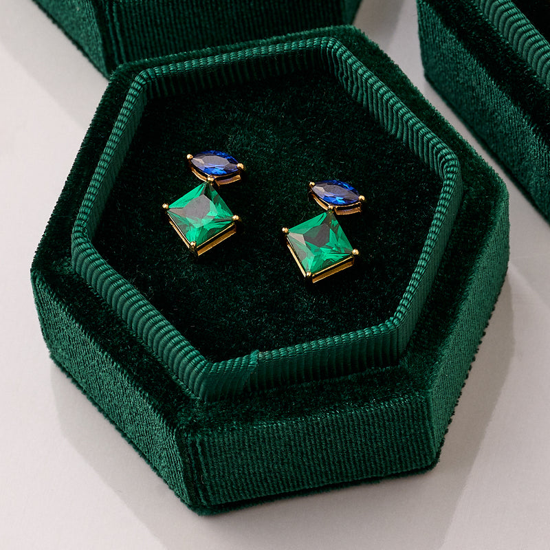 Esme Statement Emerald/Sapphire Stud Earrings - Gold - AS22TRE28