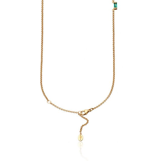Cleopatra Green Baguette Chain Necklace - Gold - SPG-85