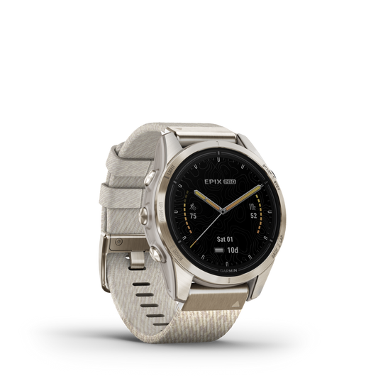 Epix Pro (Gen 2), Sapphire Edition, 42mm - Soft Gold with Cream Heathered Nylon Band - 010-02802-20