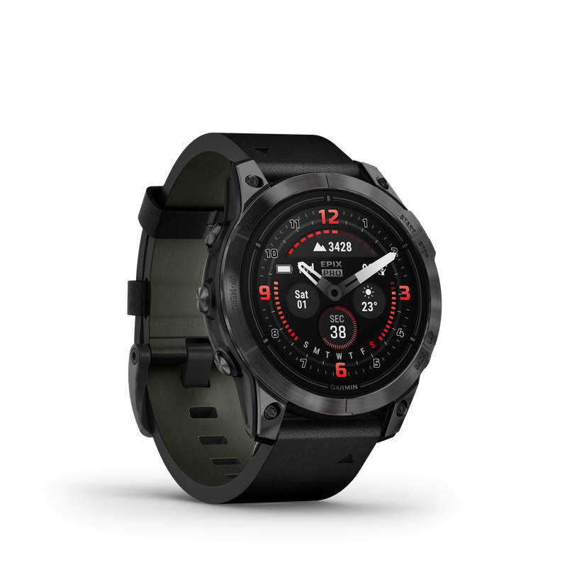 Epix Pro (Gen 2), 47mm, Sapphire Edition - Carbon Grey DLC Titanium with Black Leather Band - 010-02803-30