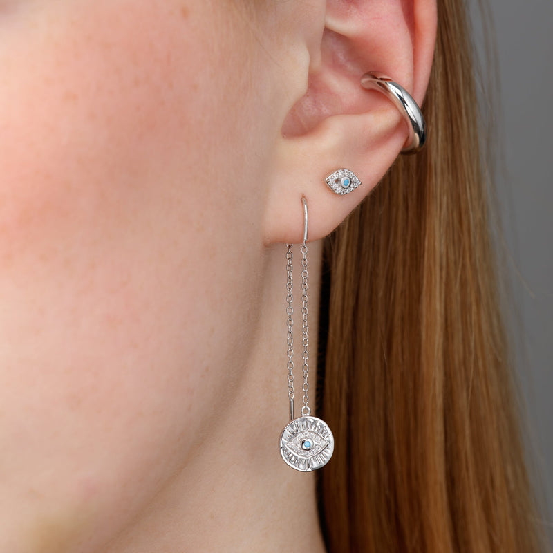 Evil Eye Stud Earrings - Silver - SPS-224