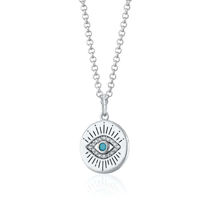 Evil Eye Pendant Necklace - Silver - SPS-225-CHSST