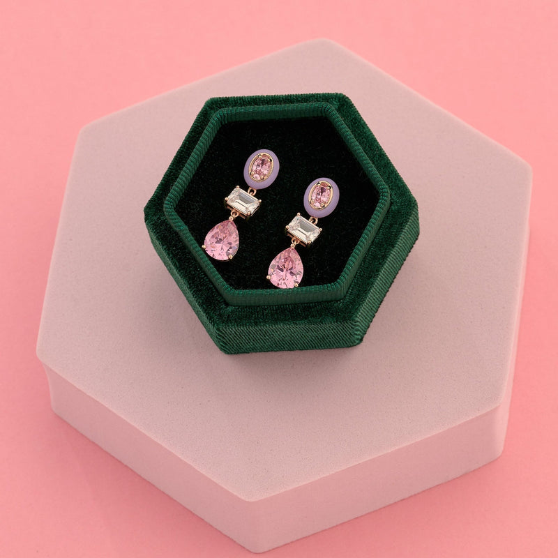 Frida Statement Lilac/Pink Drop Earrings - Rose Gold - AS22TRE16