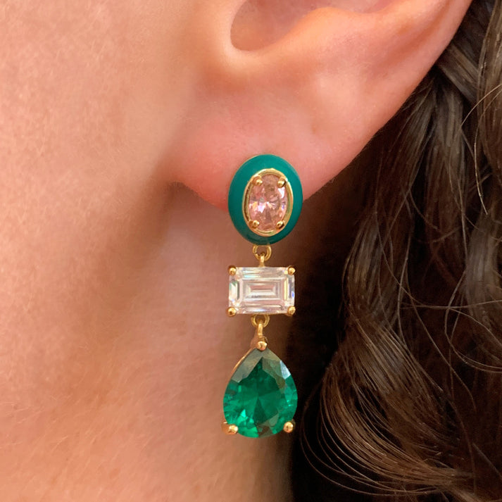 Frida Statement Rose/Emerald Drop Earrings - Gold - AS22TRE17