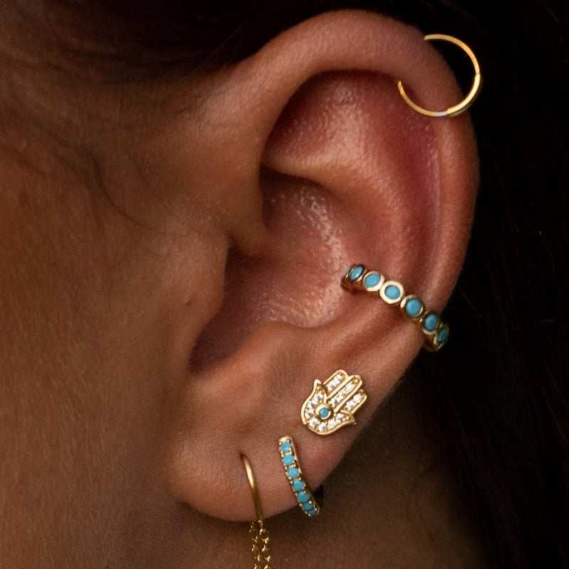 Fatima Stud Earrings With Turquoise - Gold - SPESGS163