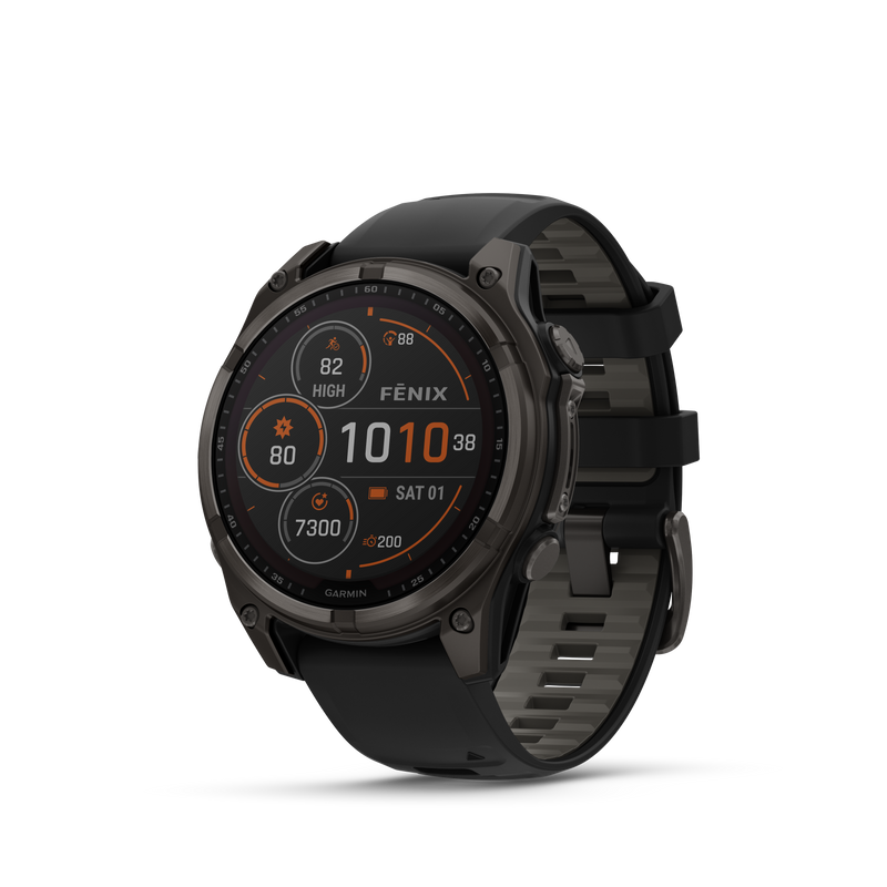 Fenix 8 Smartwatch, 47mm - Solar, Sapphire, Carbon Grey DLC Titanium With Black/Pebble Grey Silicone Band - 010-02906-11